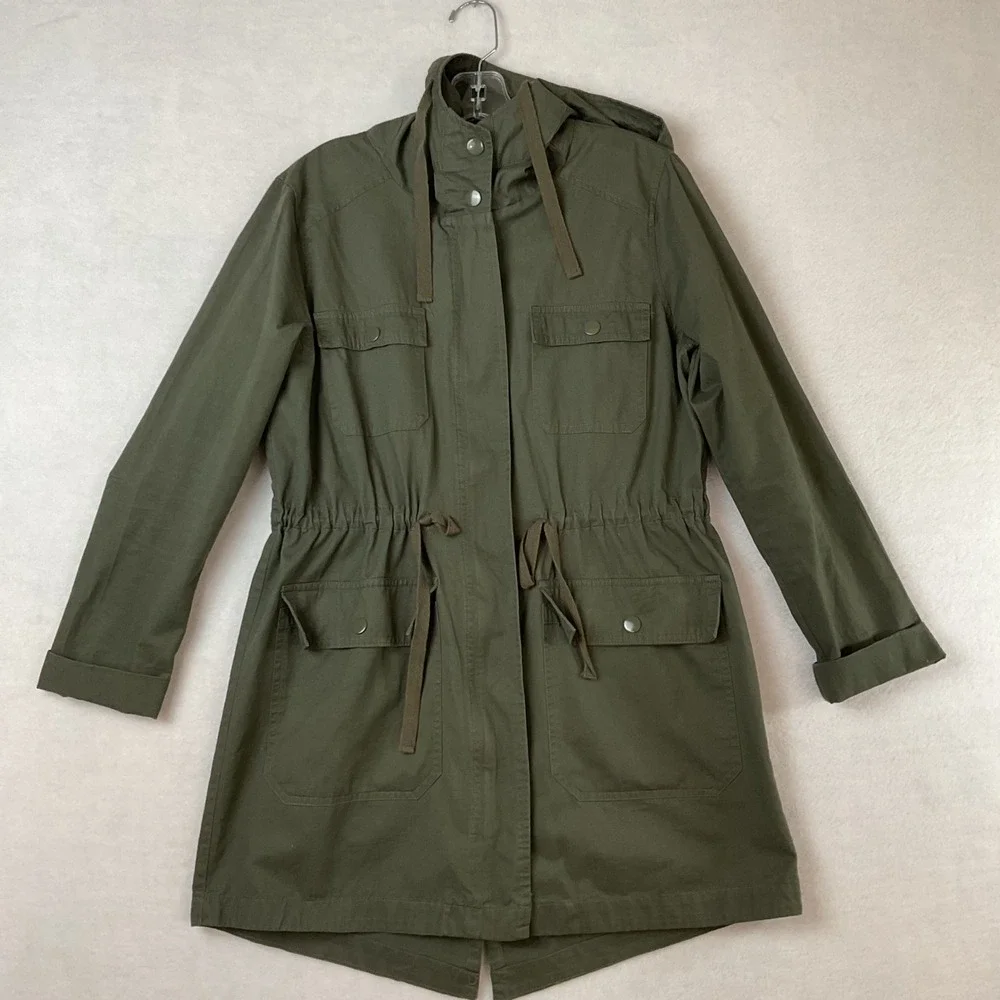 Love Tree Womens Olive Green Utility Anorak Military Hooded Field Jacket Medium